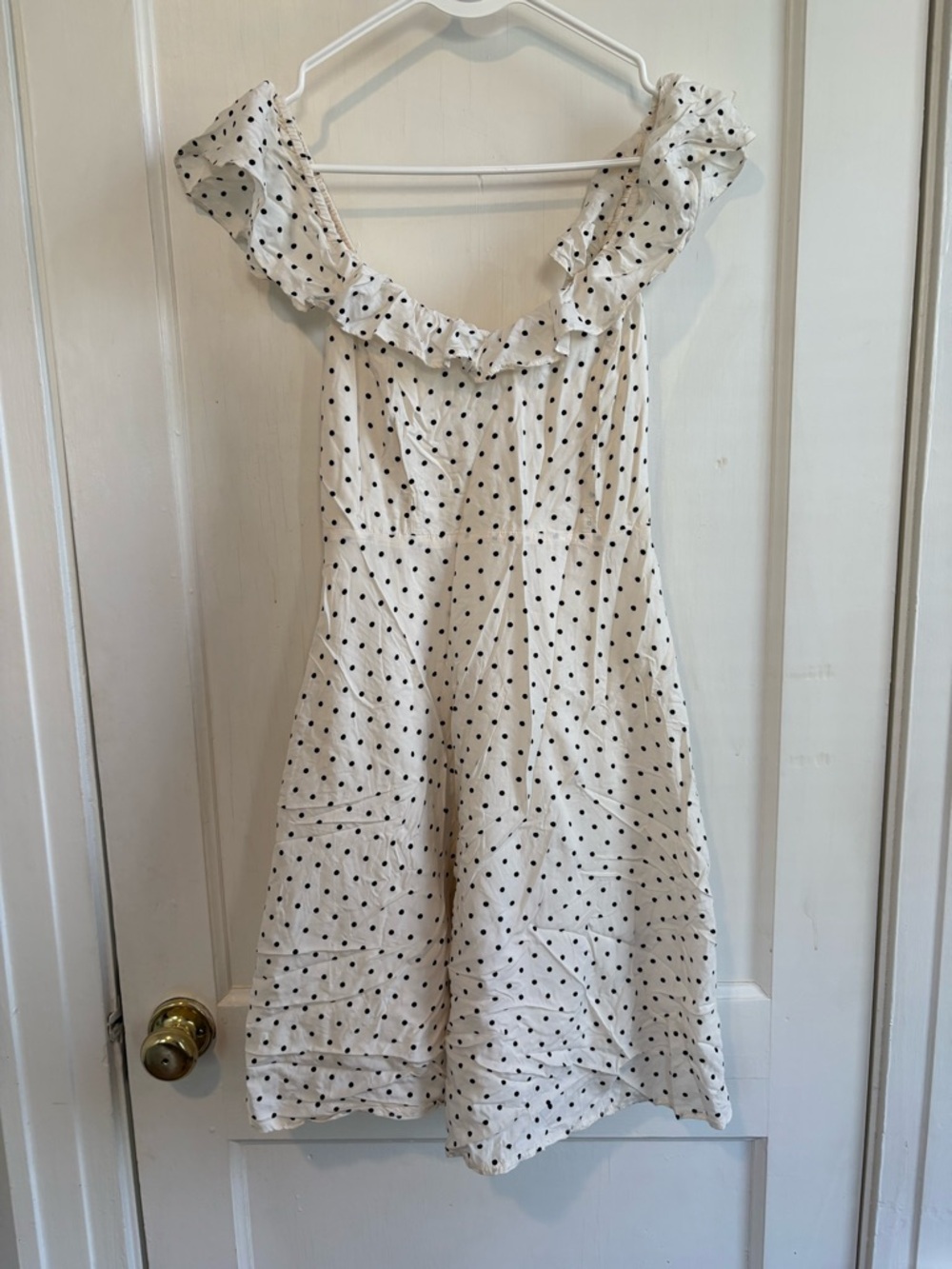 Old Navy Cream Smocked Top with Black Polka Dots